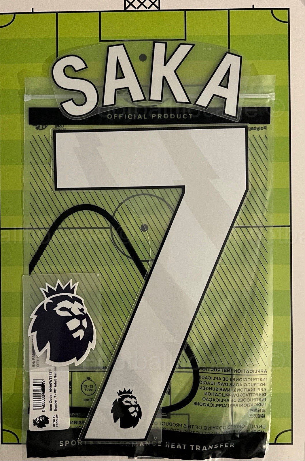 Flocage Nameset Officiel SAKA #7 Arsenal 2025 2026 + Sleeve Badge EPL Domicile