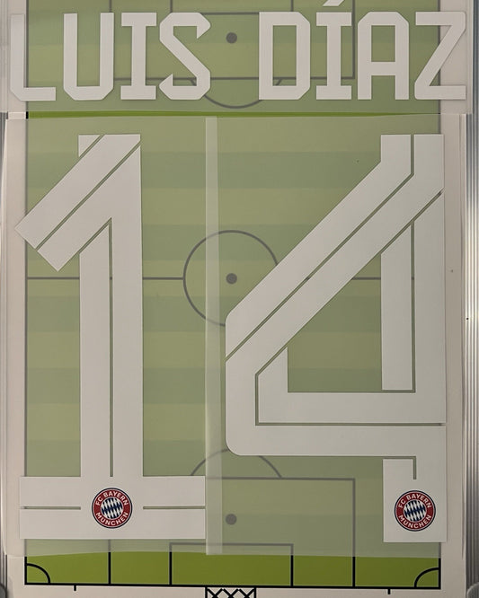 Flocage  Nameset Officiel  LUIS DIAZ #14 Home Domicile  2025 2026 Bayern Munich
