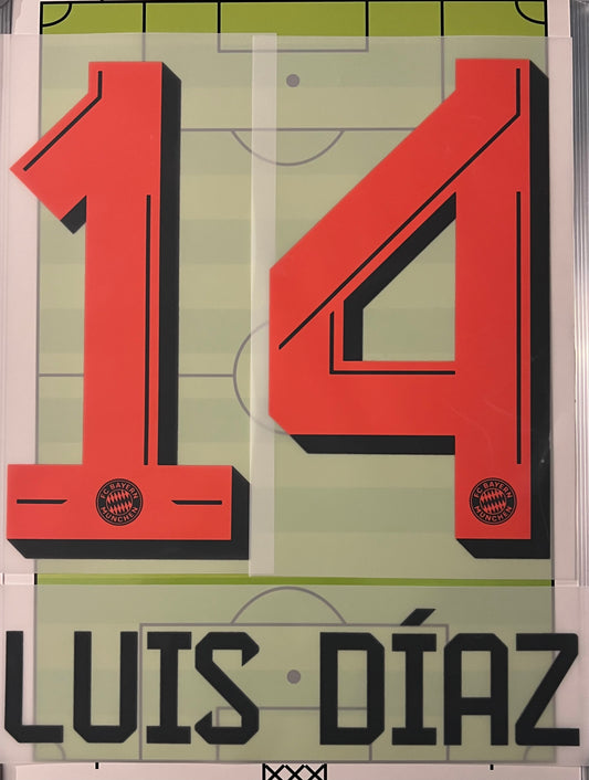 Flocage  Nameset Officiel  LUIS DIAZ  #14 Away Exterieur Bayern Munich 2025 2026
