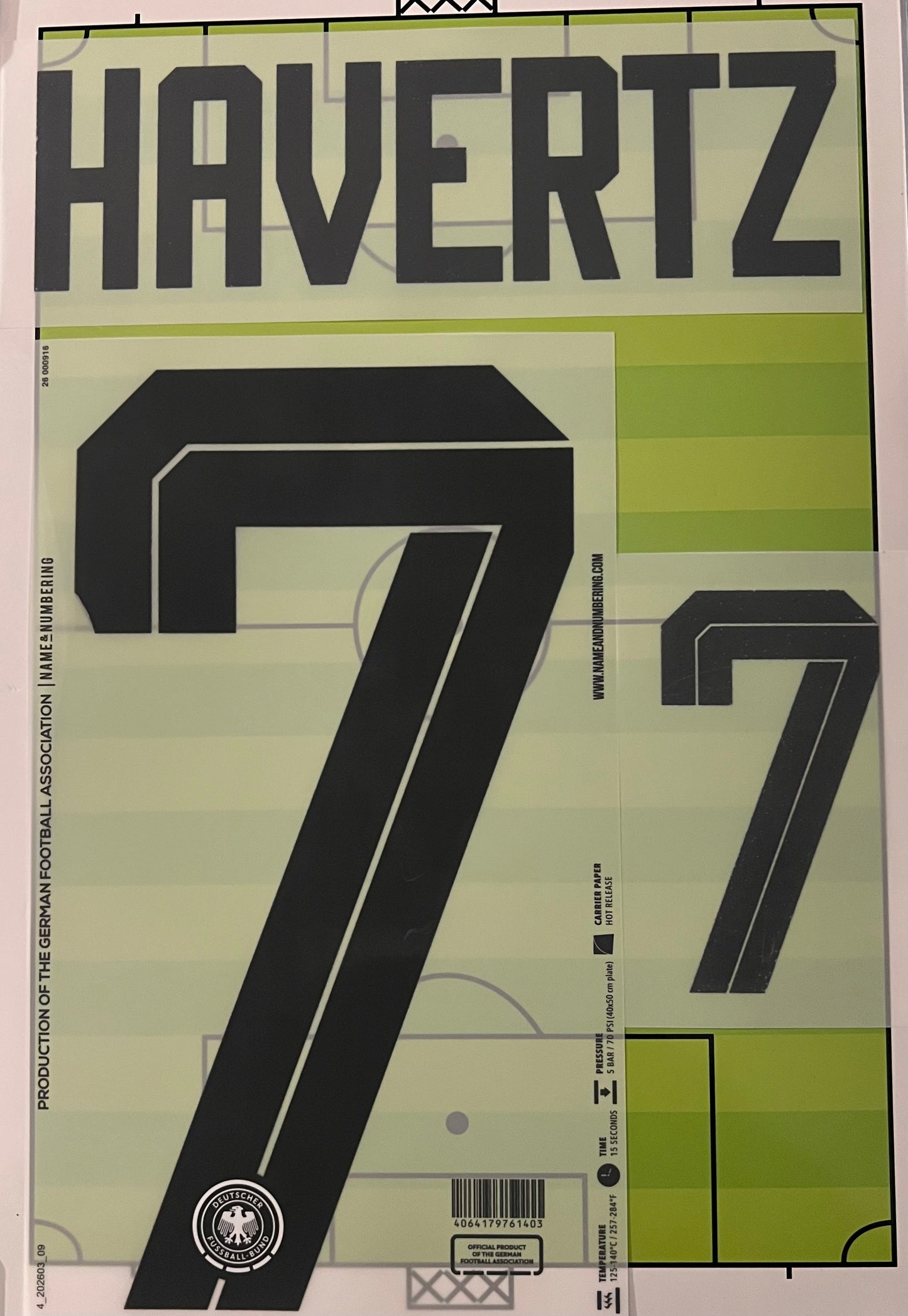 Flocage Officiel Nameset HAVERTZ #7  Allemagne 2026. Word Cup 26 Germany Beflockung