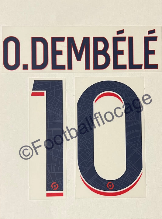 Flocage Nameset Officiel O.DEMBÉLÉ #10 Paris Saint Germain PSG. Extérieur away 2023 2024 version Ligue 1